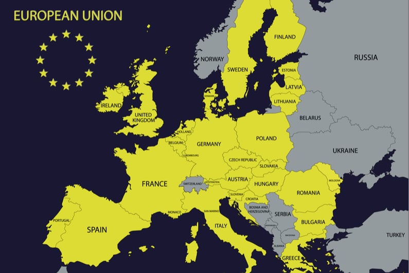 European Union countries in yellow on map