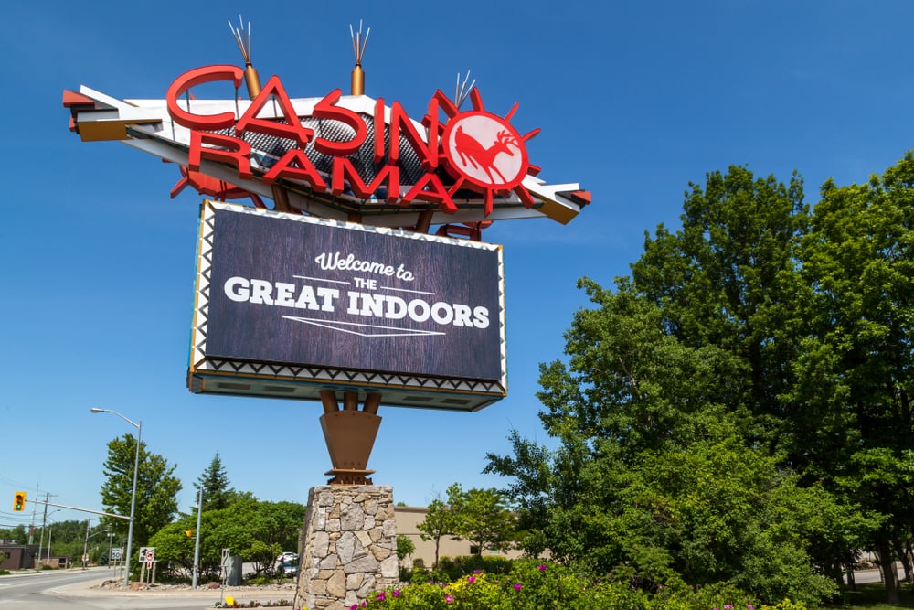 Welcome sign outside Casino Rama in Orillia, Ontario